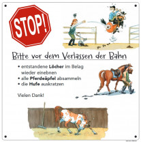 Comic Schilder - Schild 30 x 30 cm "Bitte vor verlassen der Reitbahn..." für Reitplatz / Reithalle