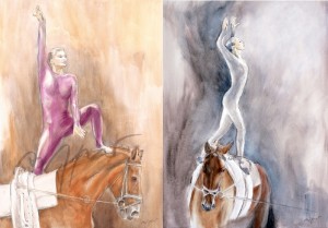 2 Pferdeposter - Kunstdrucke Voltigieren Prinzensitz & Stehend