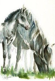 Pferdepostkarte - Kunstpostkarte Motiv Frühling