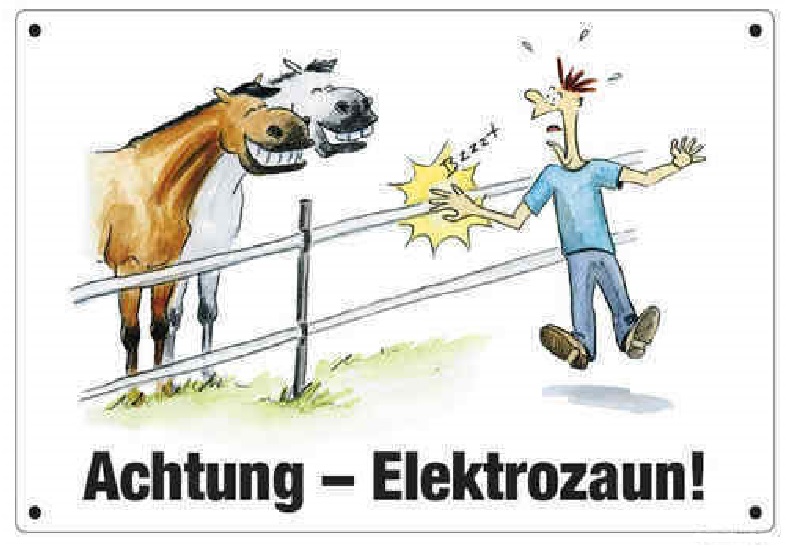 Comic Schilder - Schild - Achtung - Elektrozaun